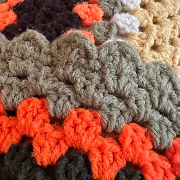 Handmade Retro Granny Square Crochet Blanket 80x70 – Orange Olive Tan - Picture 5 of 13